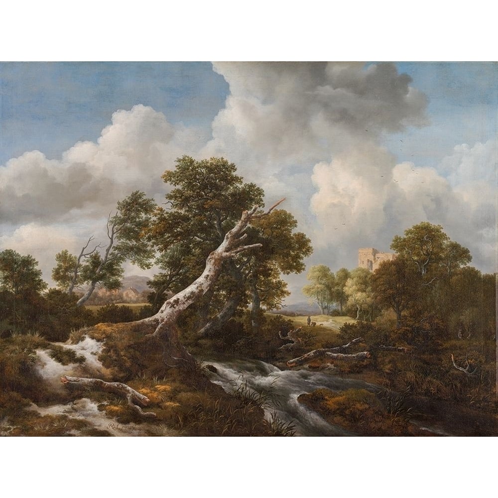 Low Waterfall in a Wooded Landscape with a Dead Beech Tree Poster Print by Jacob van Ruisdael-VARPDX50655 Image 1