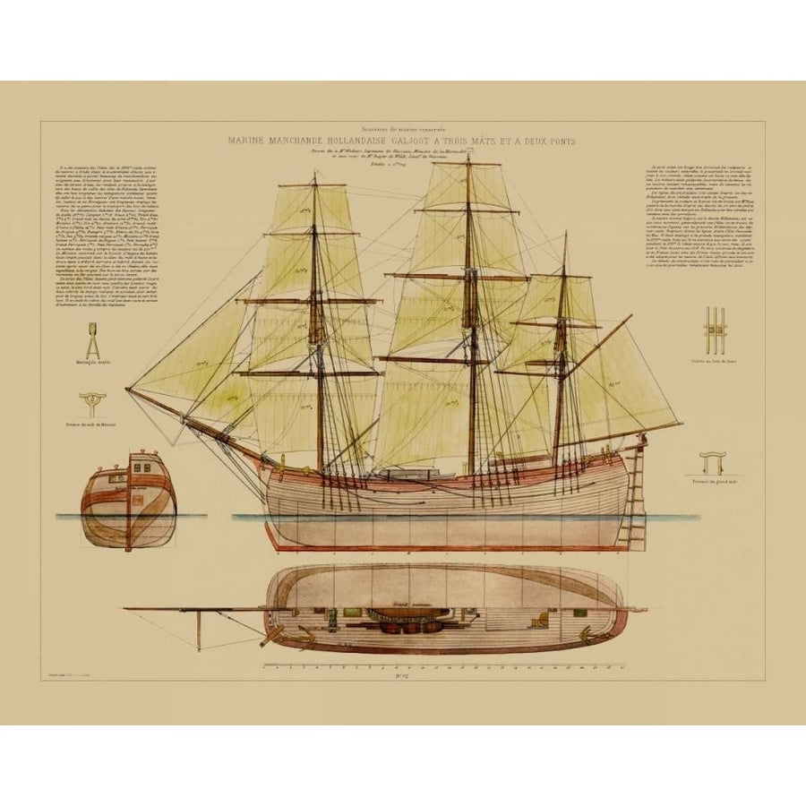 Antique Ship Plan VII Poster Print - Studio Vision-VARPDX50797Z Image 1