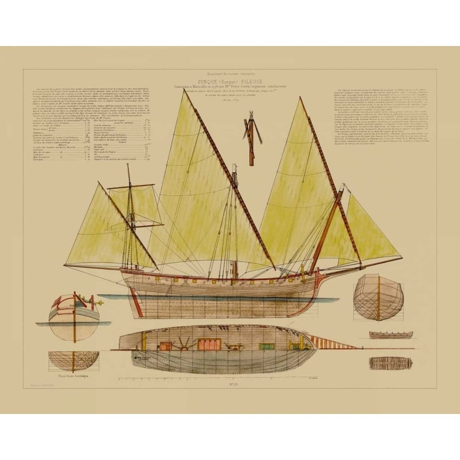 Antique Ship Plan V Poster Print - Studio Vision-VARPDX50795Z Image 1