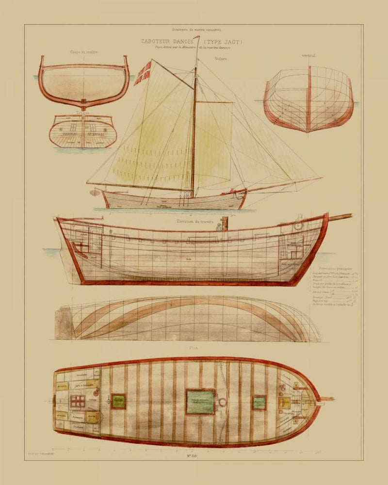 Antique Ship Plan III Poster Print - Studio Vision-VARPDX50793Z Image 1