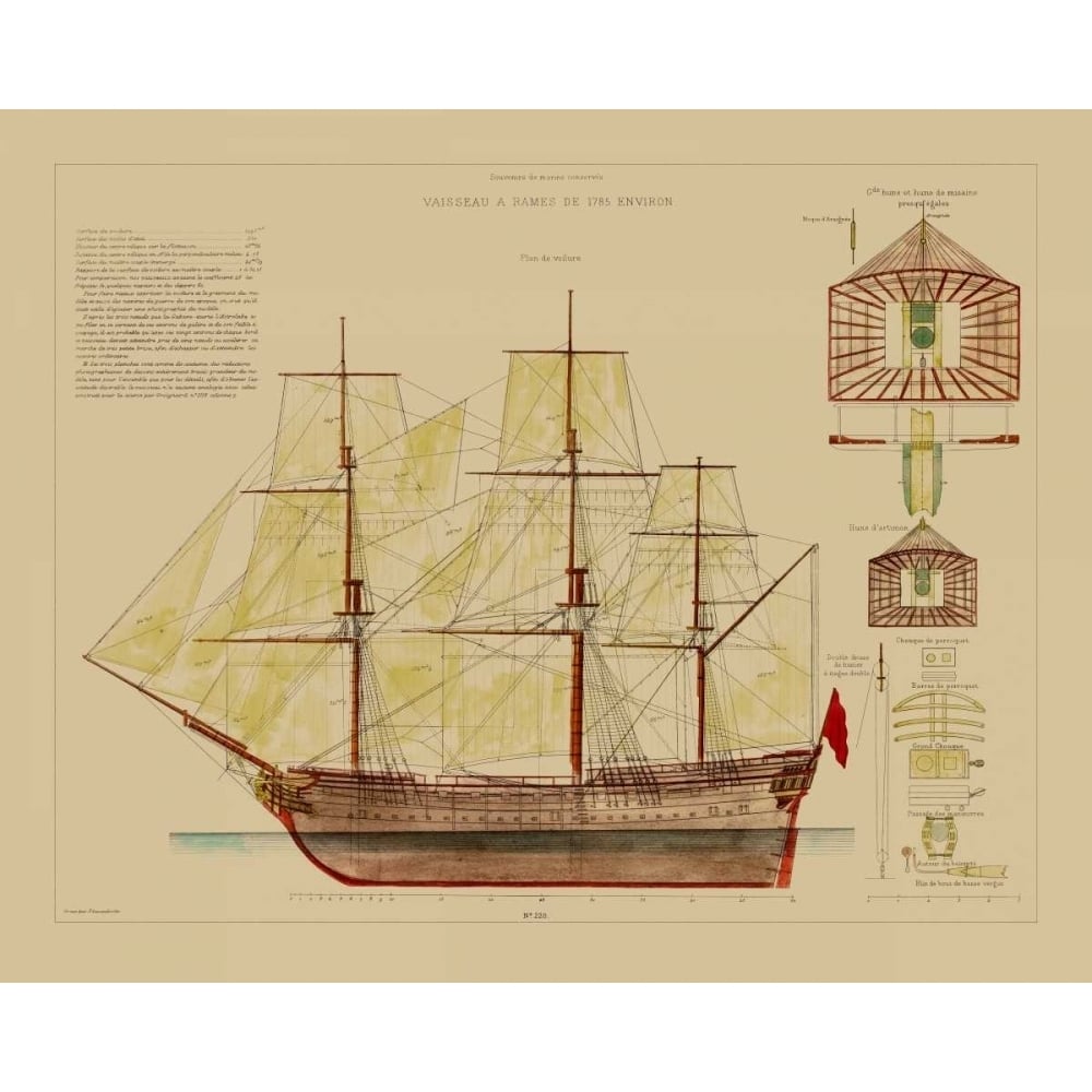 Antique Ship Plan VIII Poster Print - Studio Vision-VARPDX50798Z Image 1