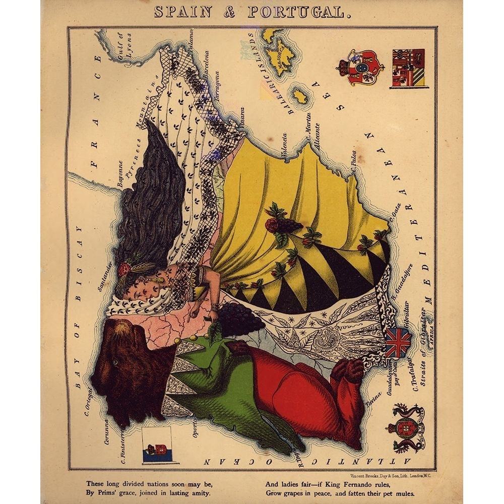 Anthropomorphic Map of Spain and Portugal by Vintage Maps-VARPDX52693 Image 1