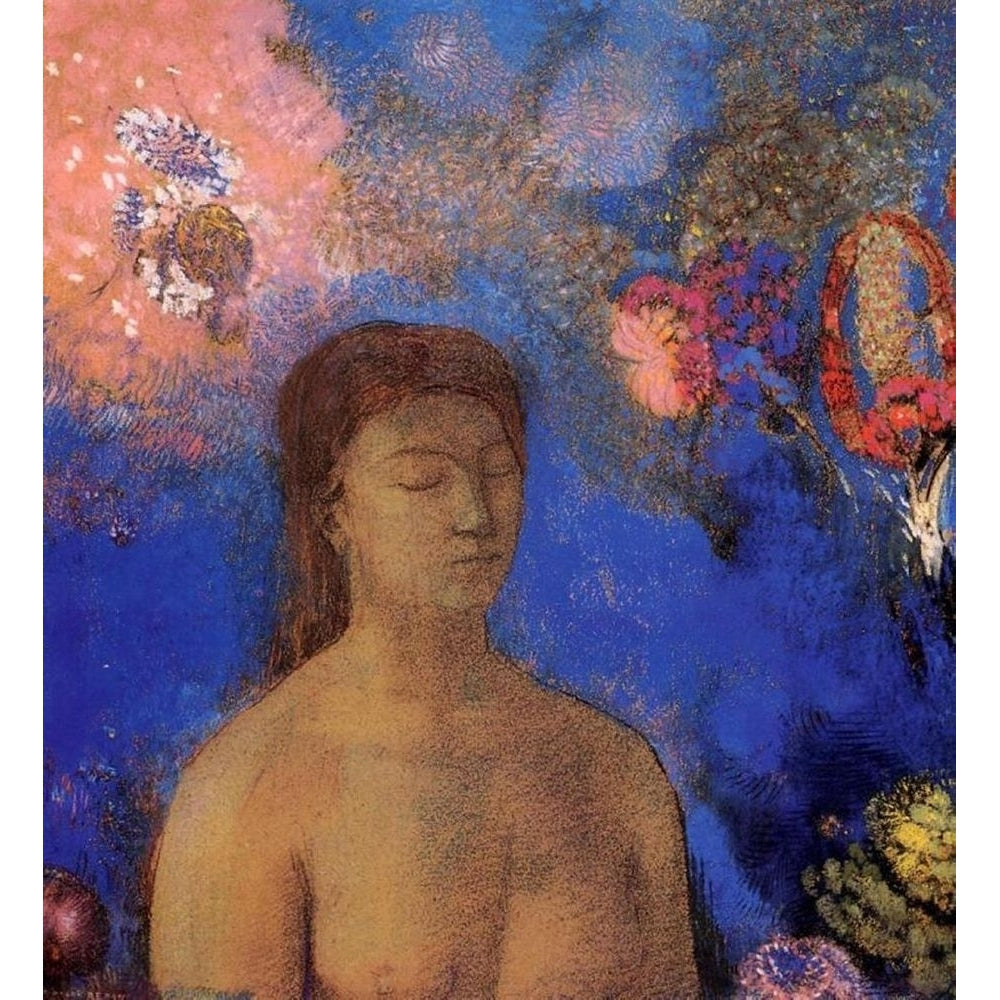 Closed Eyes Blue Background Poster Print by Odilon Redon-VARPDX54652 Image 1