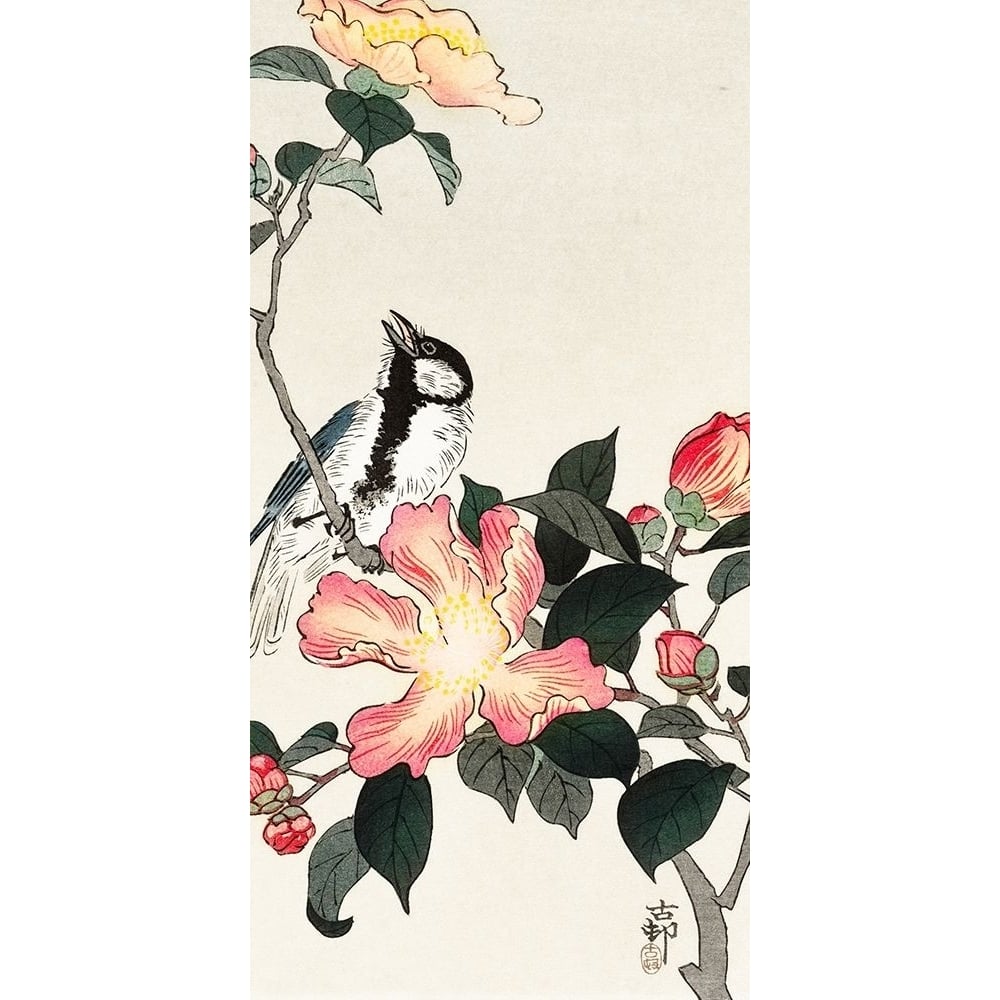 Great tit on branch with pink flowers by Ohara Koson-VARPDX55135 Image 1