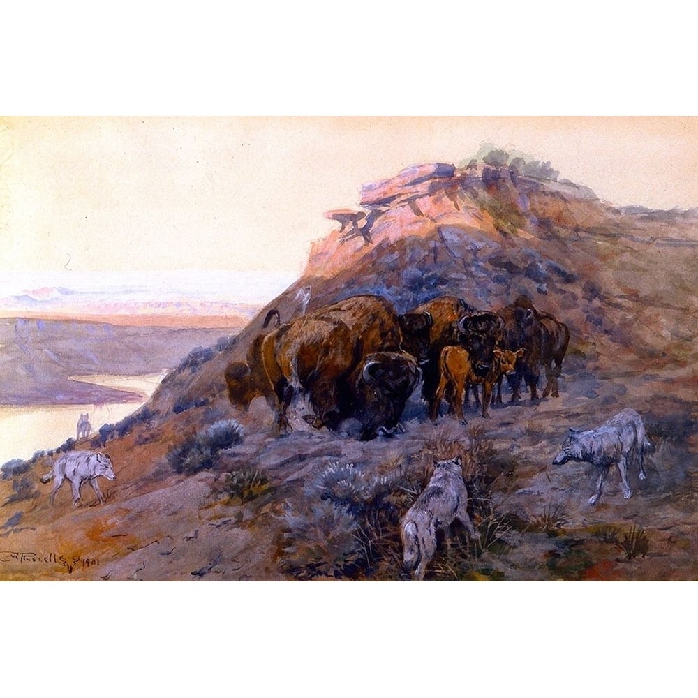 Buffalo Herd at Bay Poster Print by Charles M Russell-VARPDX55755 Image 1