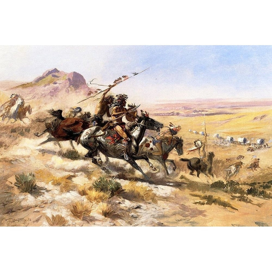 Attack on a Wagon Train Poster Print by Charles M Russell-VARPDX55771 Image 1