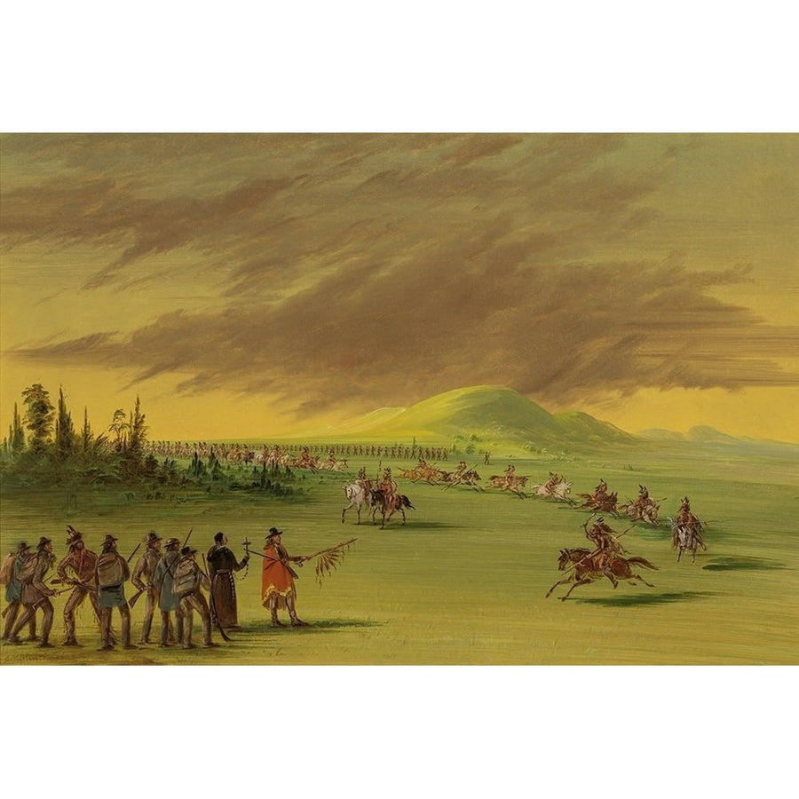 La Salle Meets a War Party of Cenis Indians on a Texas Prairie April 25 1686 Poster Print by George Catlin-VARPDX56091 Image 1