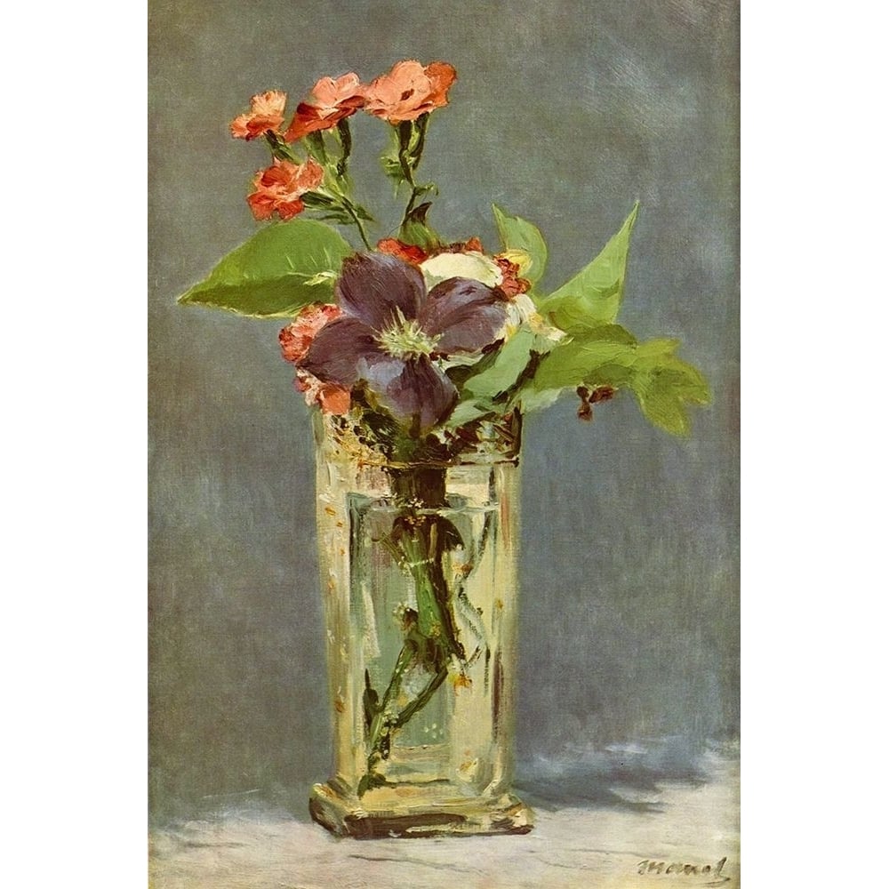 Carnations and clematis in a crystal vase Poster Print by Edouard Manet-VARPDX56504 Image 1