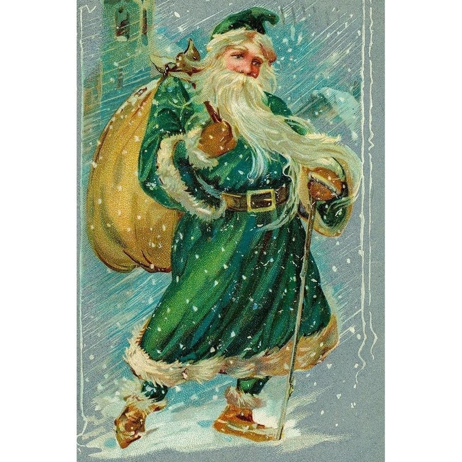 Christmas postcard with Santa Claus wearing green robes by Missouri History Museum-VARPDX58011 Image 1