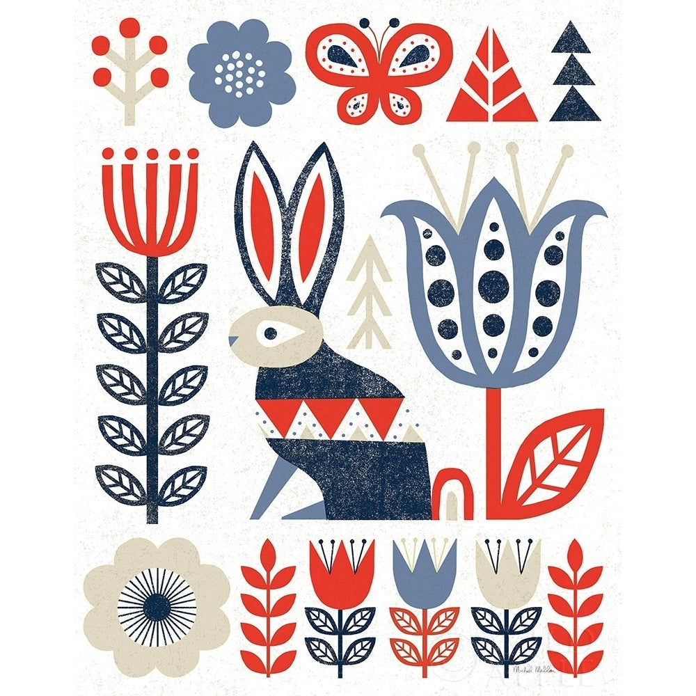 Folk Lodge Rabbit Red Navy Poster Print by Michael Mullan-VARPDX58900 Image 1