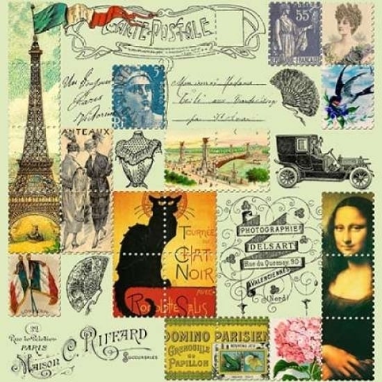 Eiffel Tower Stamps Grey Poster Print by Marion De Lauzun-VARPDX591DEL1036 Image 1