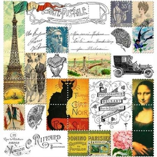 Eiffel Tower Stamps Green Poster Print by Marion De Lauzun-VARPDX591DEL1038 Image 1