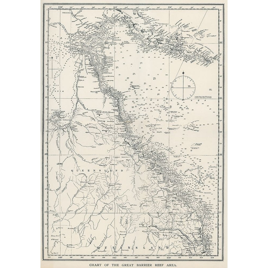 Chart of the Great Barrier Reef Area of Australia 1893 by William Saville Kent-VARPDX61626 Image 1