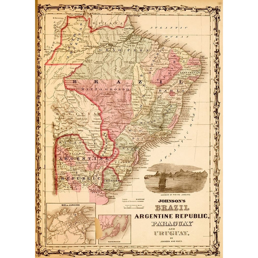 Brazil and Argentina 1862 by Vintage Maps-VARPDX61992 Image 1