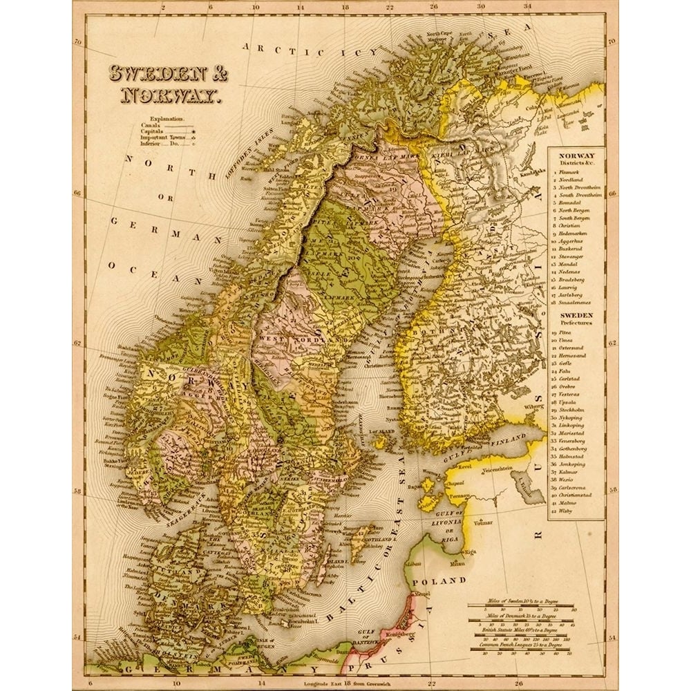 Sweden and Norway 1844 by Vintage Maps-VARPDX62074 Image 1