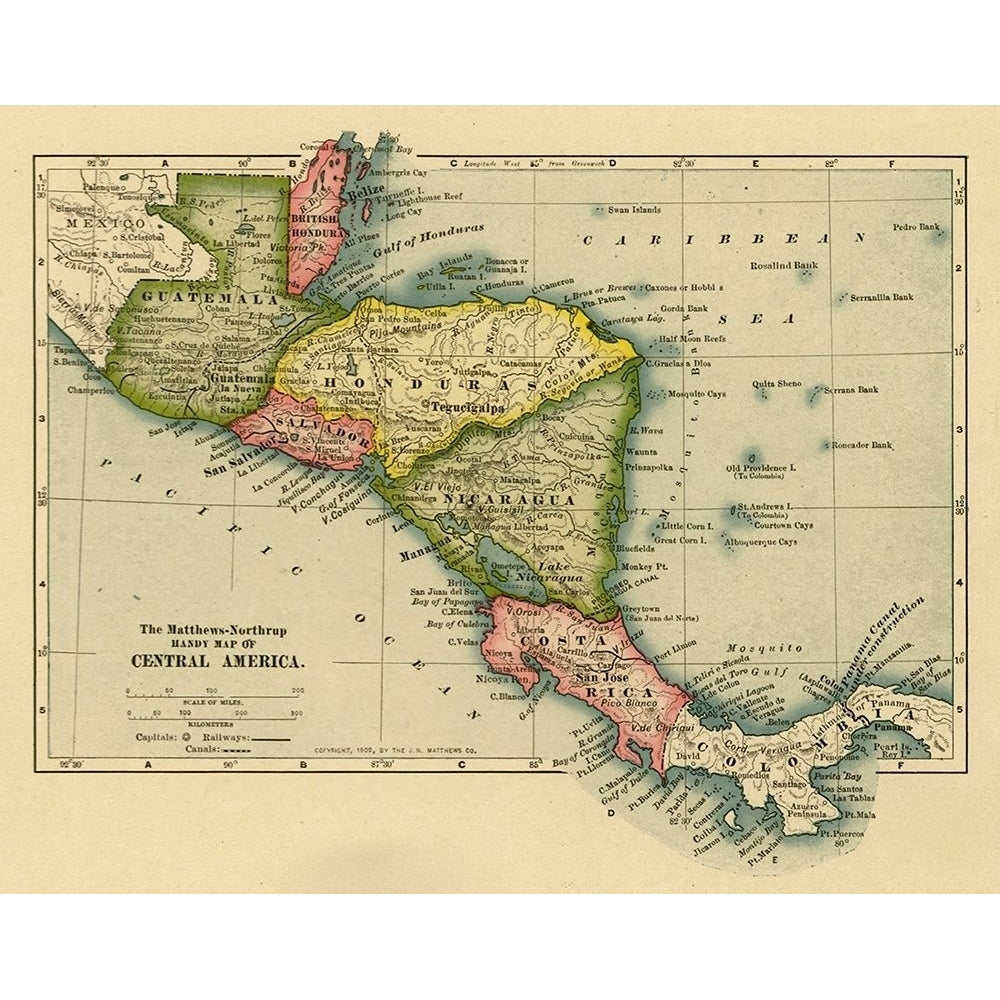 Panama Costa Rica Hondouras Guatamala Salvador British Honduras 1902 by Vintage Maps-VARPDX62249 Image 1