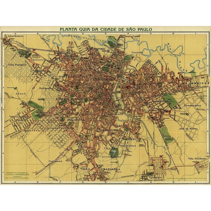 Sao Paolo Brazil 1913 by Vintage Maps-VARPDX62559 Image 1