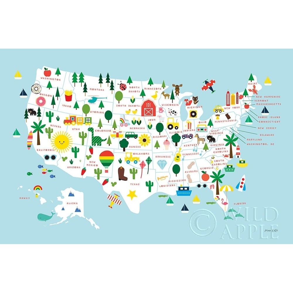 Fun USA Map Poster Print by Ann Kelle-VARPDX62580 Image 1