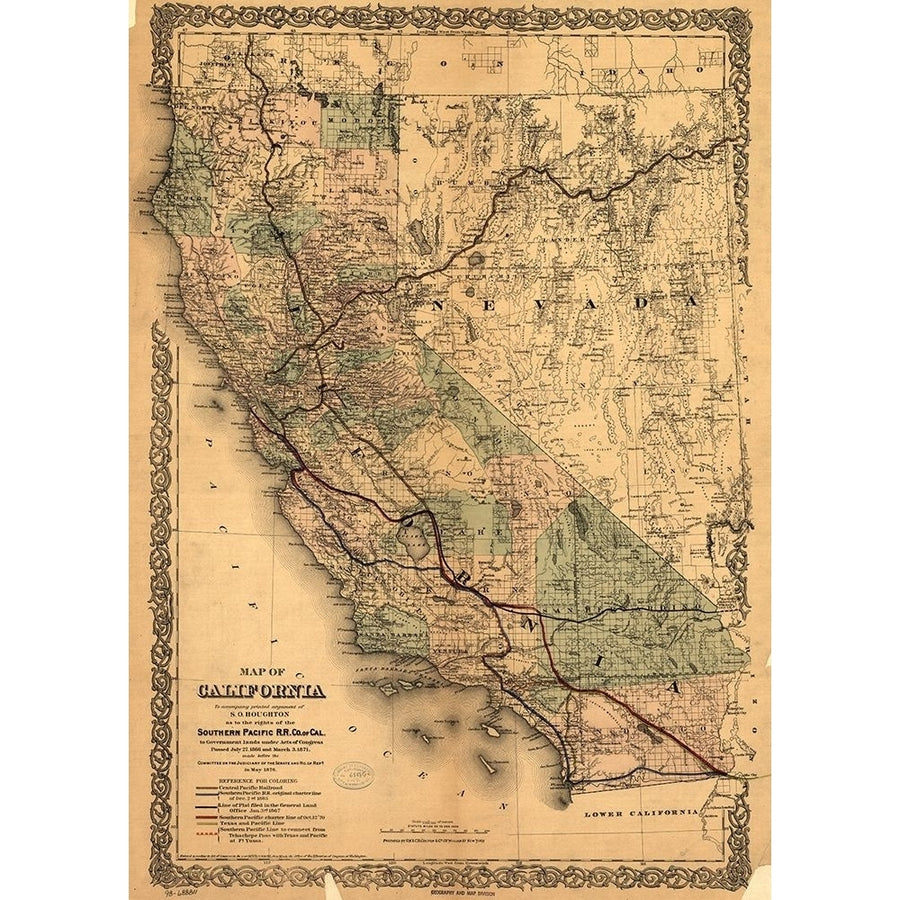 California Southern Pacific 1876 by Vintage Maps-VARPDX62706 Image 1