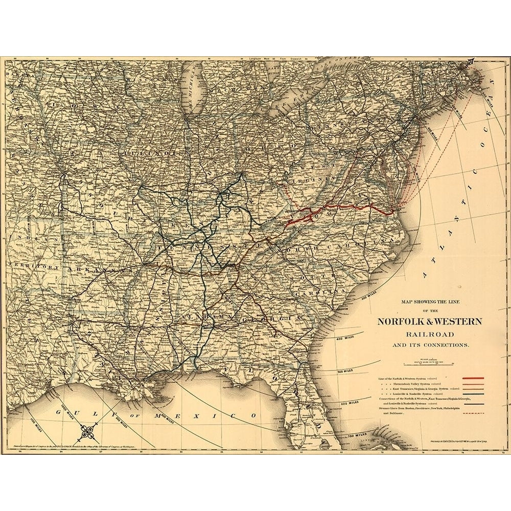 Norfolk and Western Railroad 1887 by Vintage Maps-VARPDX62780 Image 1