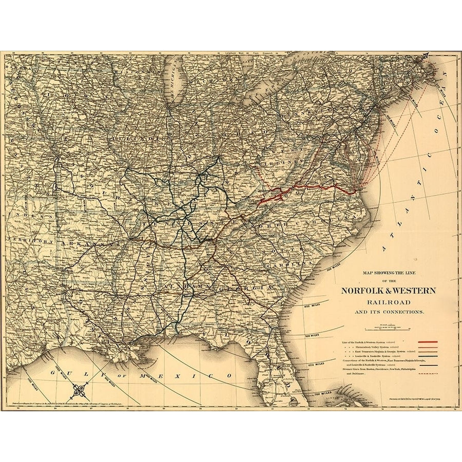 Norfolk and Western Railroad 1887 by Vintage Maps-VARPDX62780 Image 1