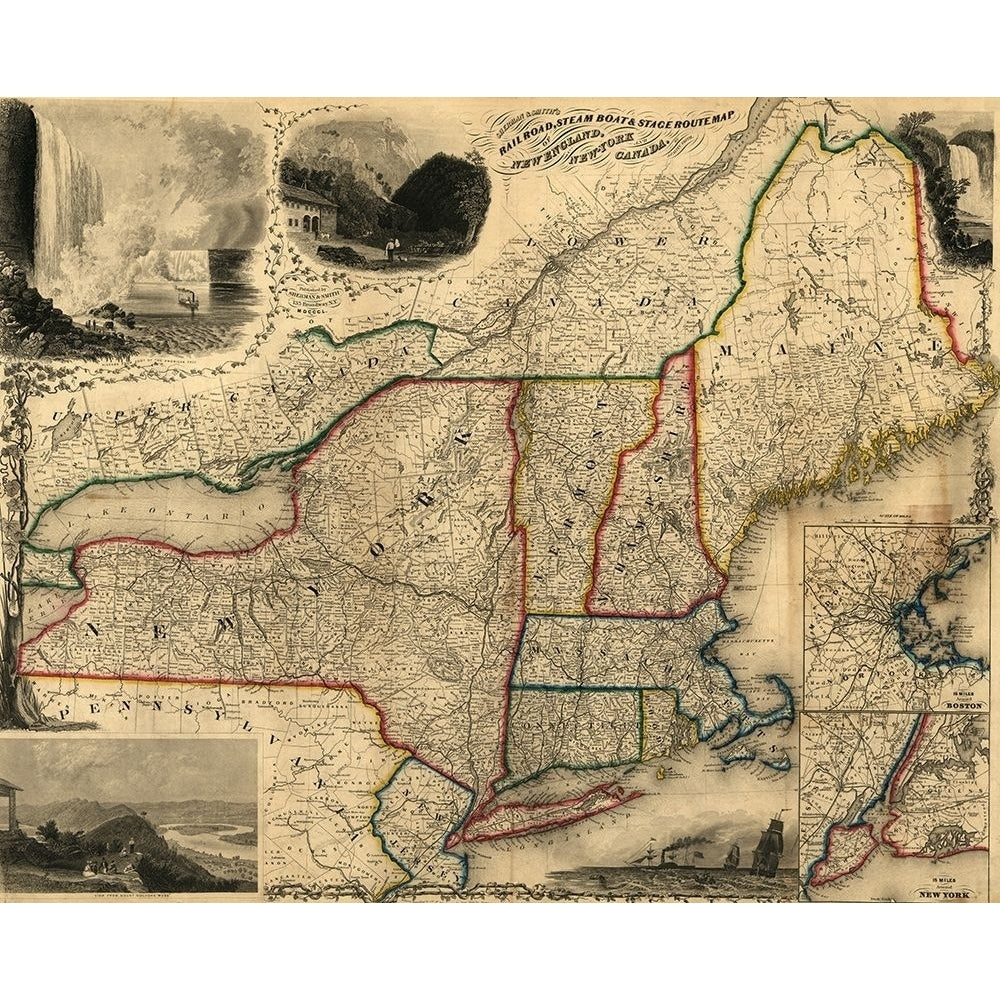 Railroad steam boat and stage route map of England York and Canada 1850 by Vintage Maps-VARPDX62803 Image 1