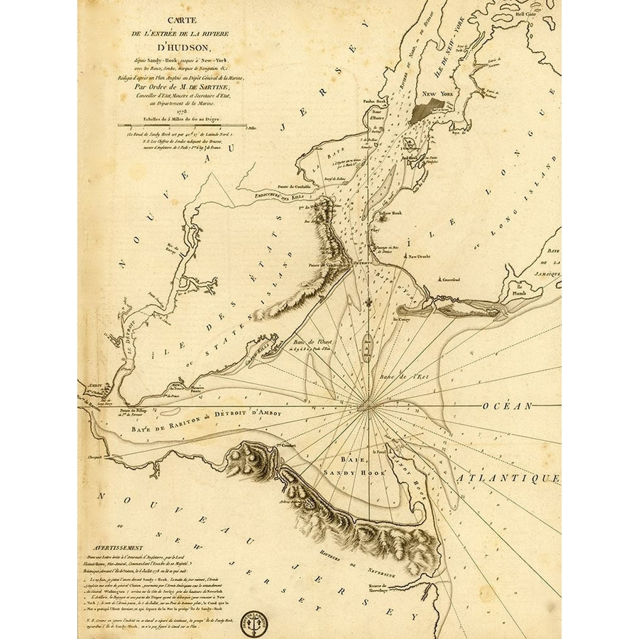 French Naval Map for the Entrance to the Hudson in York 1778 by Vintage Maps-VARPDX62898 Image 1