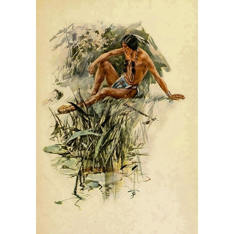 Indian by the river from The Song of Hiawatha 1906 by Harrison Fisher-VARPDX63431 Image 1