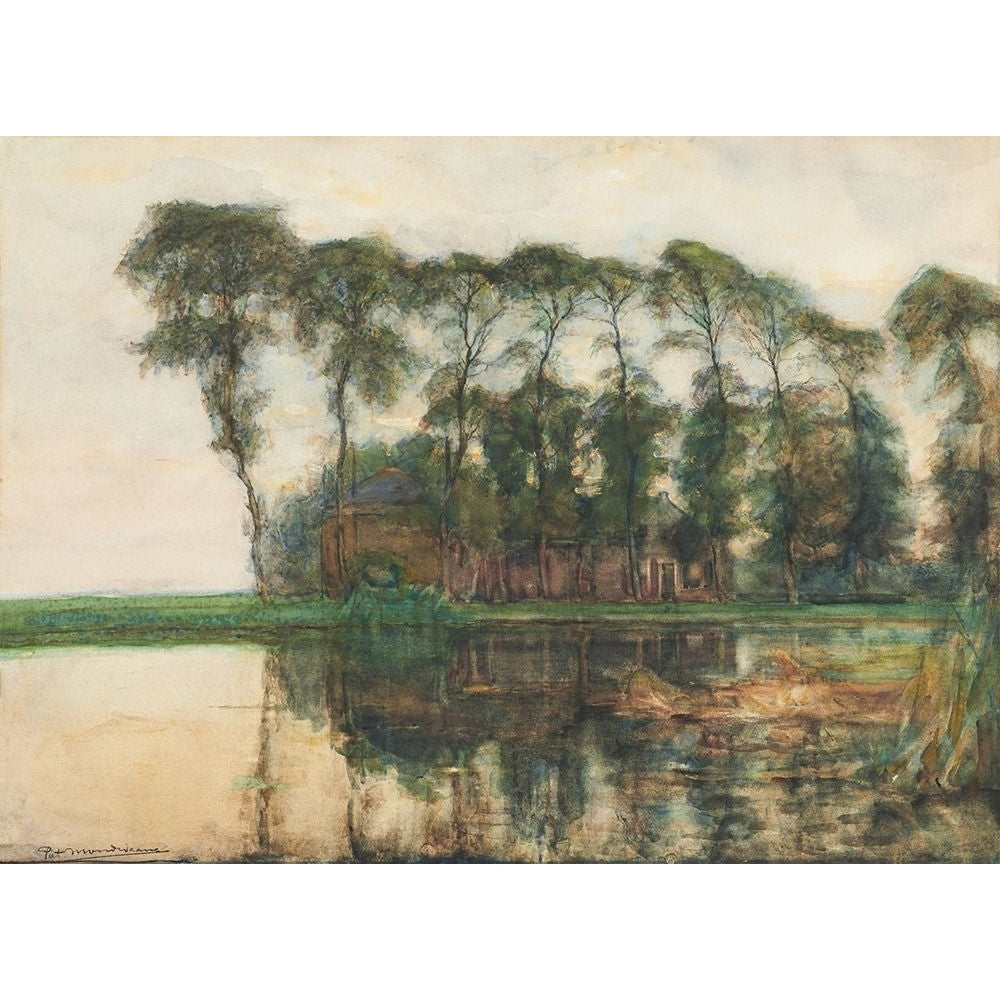 Farmstead along the water screened by nine tall trees by Piet Mondrian-VARPDX63564 Image 1