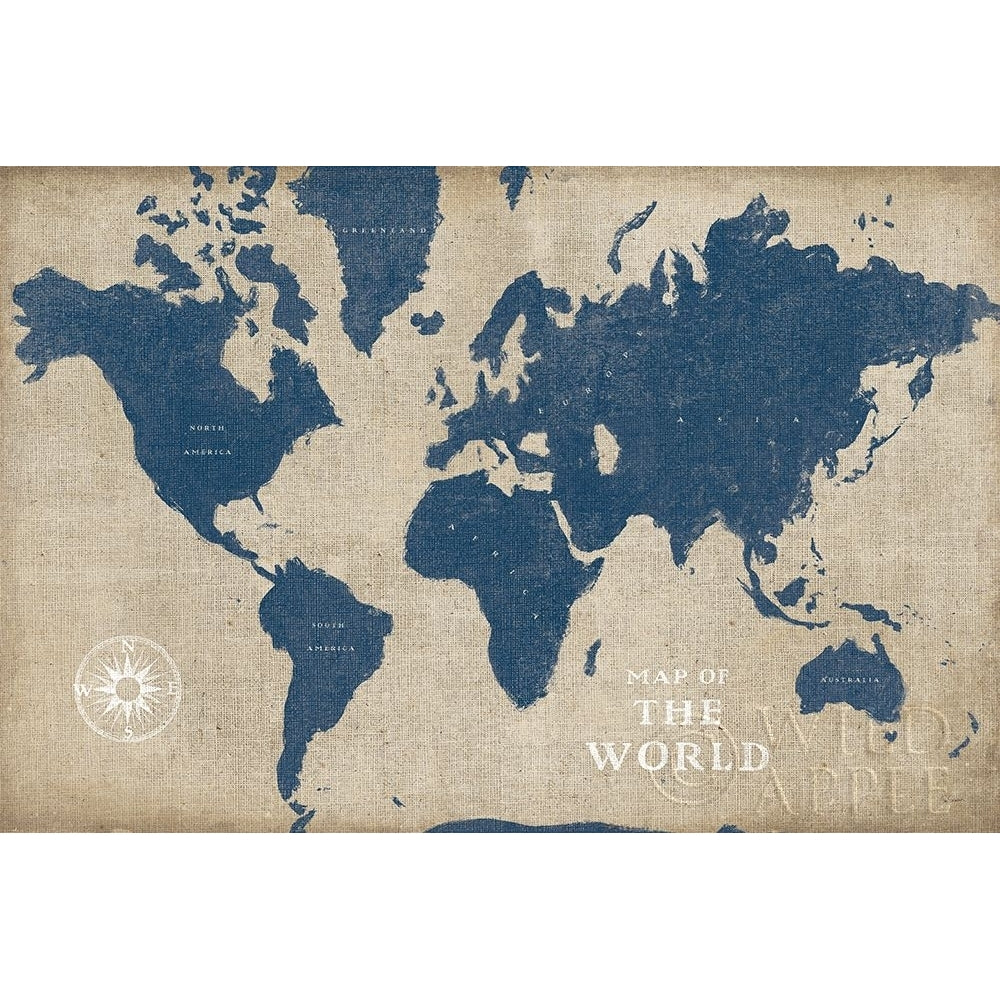 Burlap World Map I Navy Poster Print by Sue Schlabach-VARPDX63693 Image 1