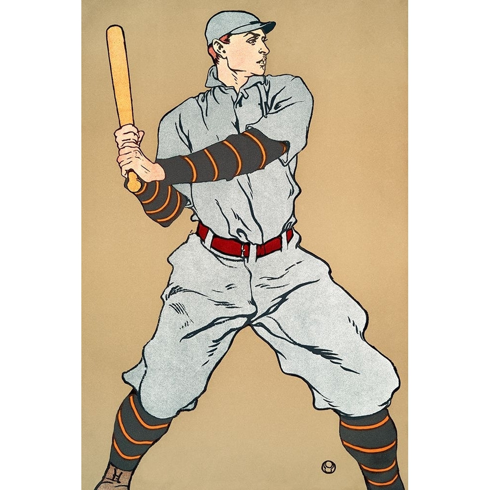 Vintage Drawing of a baseball player holding a bat by Edward Penfield-VARPDX64176 Image 1