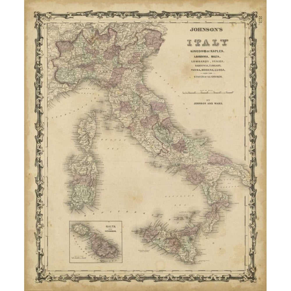 Johnsons Map of Italy Poster Print - Johnson-VARPDX64735Z Image 1