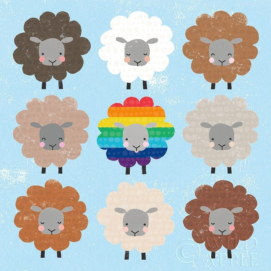 Be Ewe Brown and Rainbow Sheep Sq Poster Print by Moira Hershey-VARPDX66184 Image 1