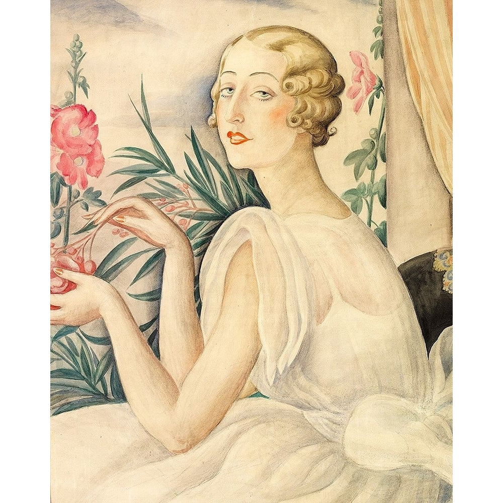 A woman in white sitting by a window Poster Print - Gerda Wegener-VARPDX67503 Image 1