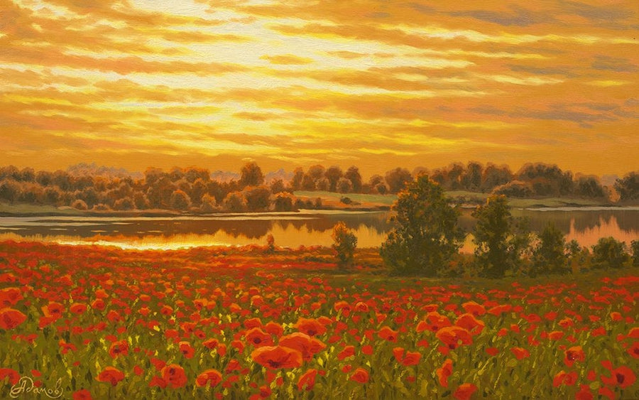 Red Poppy Field by the Sunset Poster Print - Alexey Adamov-VARPDX6ADAM059 Image 1