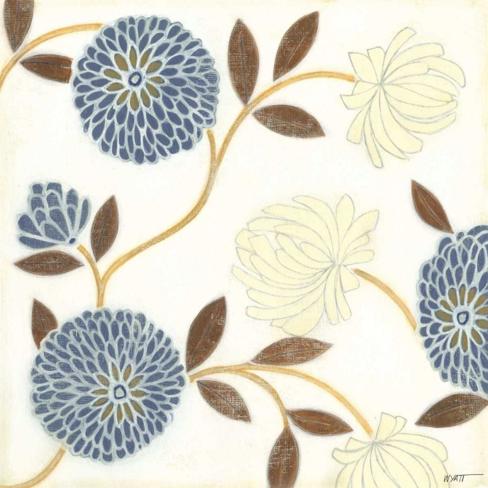 Blue and Cream Flowers on Silk II Poster Print - Norman Wyatt-VARPDX70709D Image 1