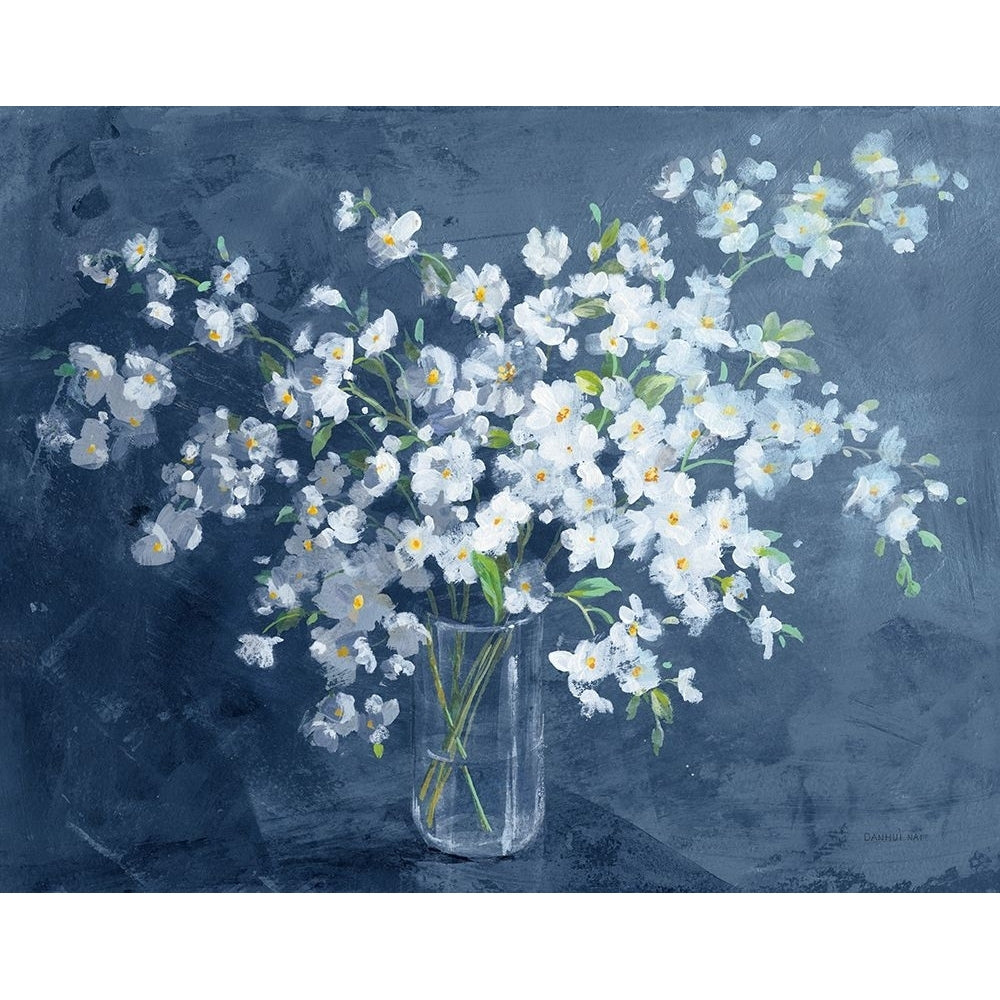 Fresh White Bouquet Dark Blue Poster Print - Danhui Nai-VARPDX77432 Image 1