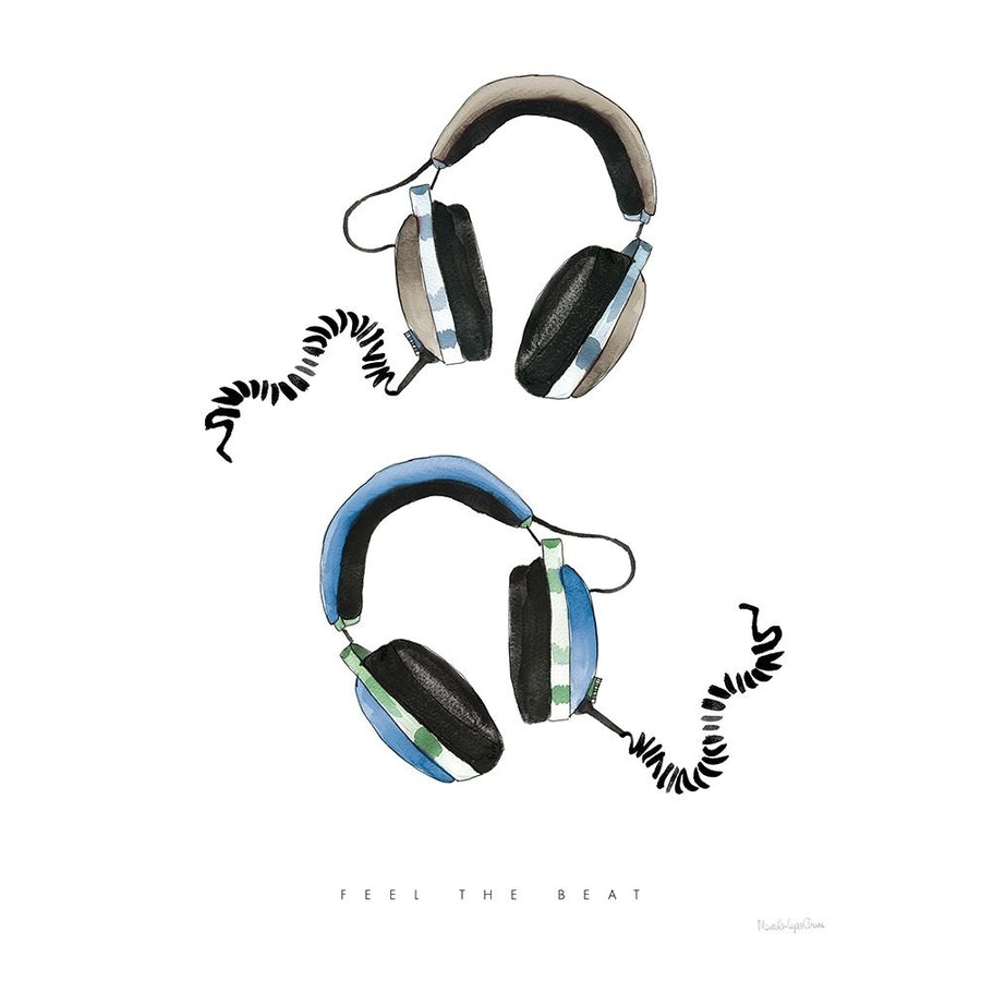 Headphones Love Blue Gray Poster Print - Mercedes Lopez Charro-VARPDX77464 Image 1