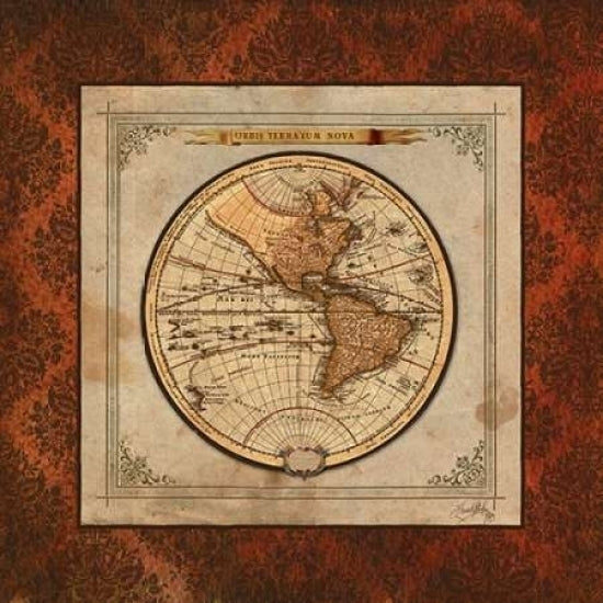 Red Damask Map I Poster Print by Elizabeth Medley-VARPDX8564 Image 1