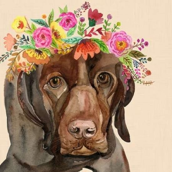 Dog with a wreath of colorful blossoms I Poster Print by Jin Jing-VARPDX937JIN1076 Image 1