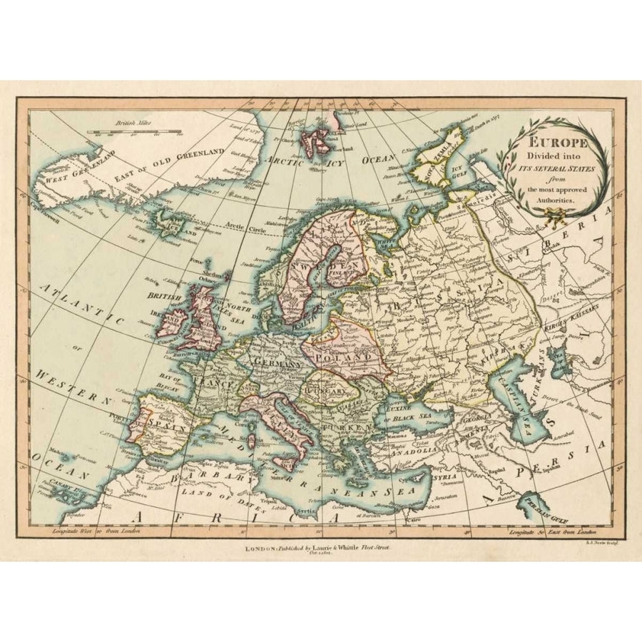 Historic Map of Europe Poster Print - and White Laurie-VARPDX94415Z Image 1