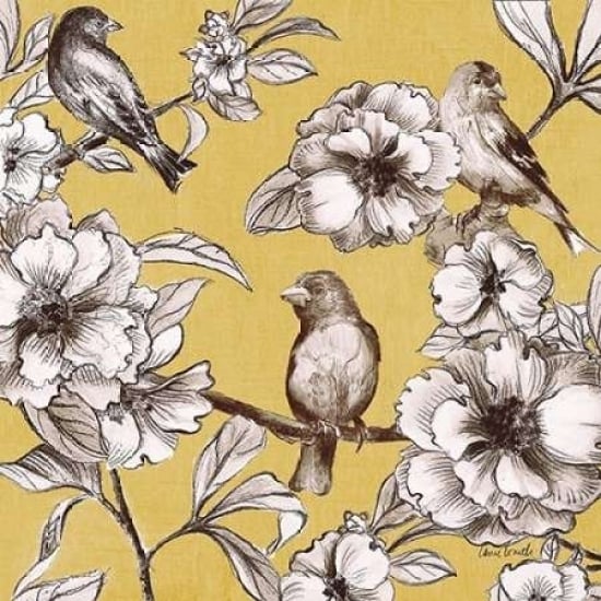 Peonies and Birds on Yellow I Poster Print by Lanie Loreth-VARPDX9613AA Image 1