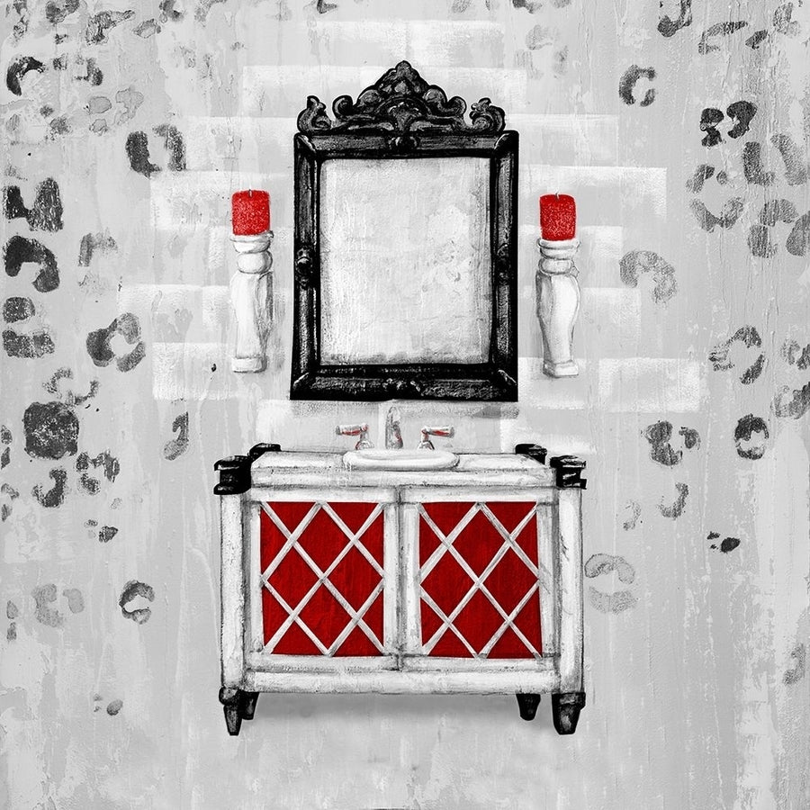 Red Antique Mirrored Bath Square I Poster Print by Tiffany Hakimipour-VARPDX9650C Image 1