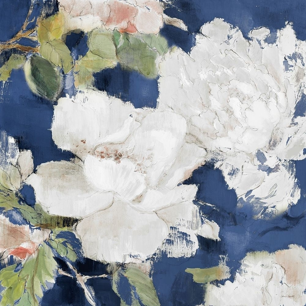 White Modern Peonies on Blue II by Lanie Loreth-VARPDX9893BA Image 1