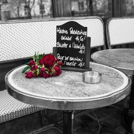 Bunch of flowers on sidewalk cafe table Paris France Poster Print by Assaf Frank-VARPDXAF20120315865C02 Image 2