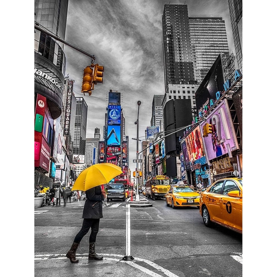 Man with yellow umbrella at Times square York Poster Print by Assaf Frank-VARPDXAF20131115136P Image 1