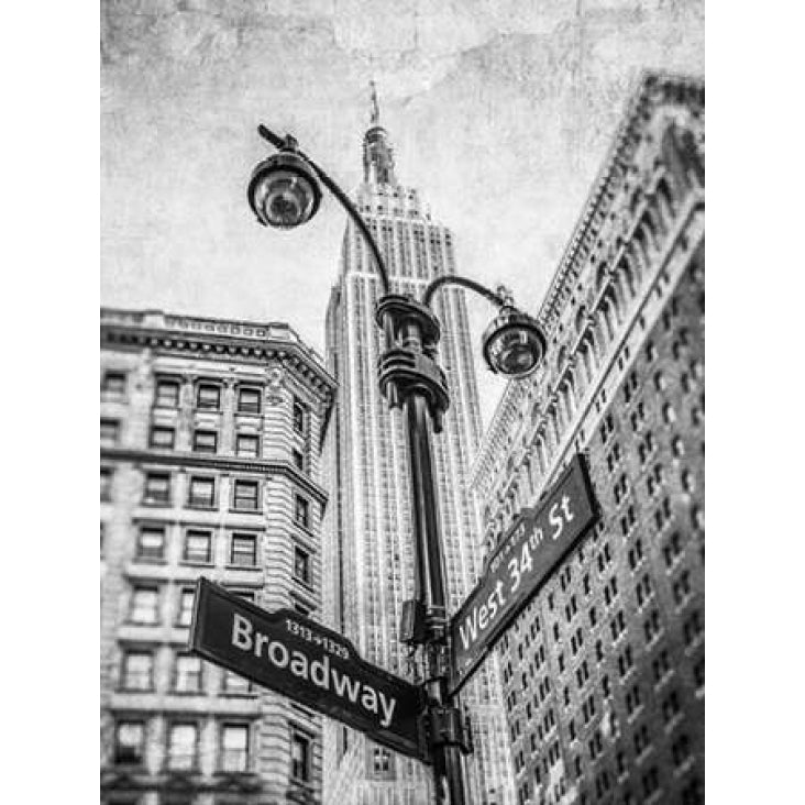 Street lamp and street signs with Empire State building in background - York Poster Print by Assaf Image 2