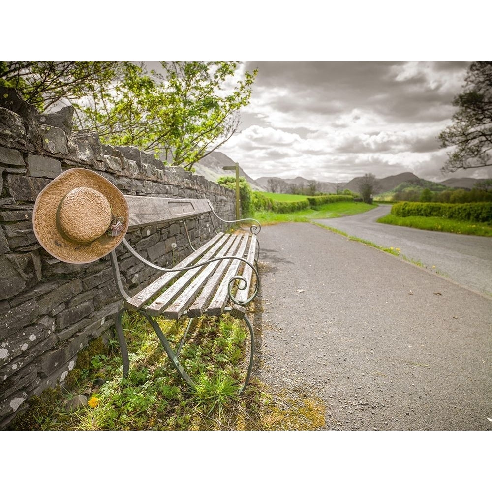 Bench with a hat on countryside road by Assaf Frank-VARPDXAF20140502400C01 Image 1