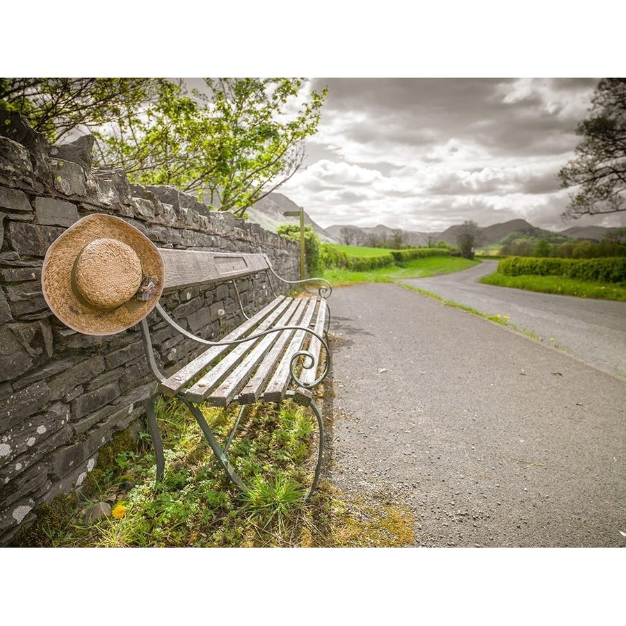 Bench with a hat on countryside road by Assaf Frank-VARPDXAF20140502400C01 Image 1