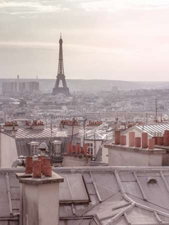 Eiffel Tower seen through the window of an apartment in Montmartre Paris France Poster Print by Assaf Image 1